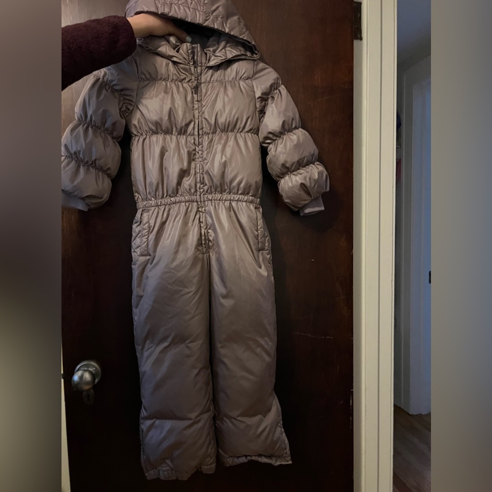One Piece Hooded Goose Down Rose Pewter GAP snow suit.
